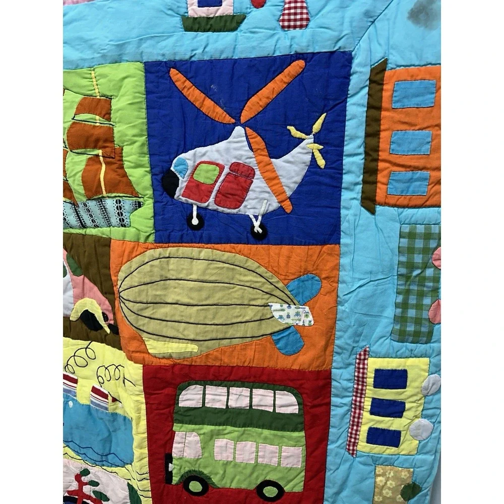 Handmade Kids Baby Pieced Quilt Blanket Helicopter Ship Bus Bicycle Plane‎